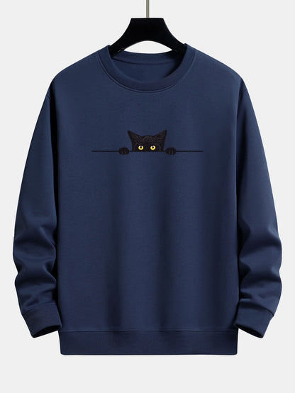Relaxed Fit Sweatshirt with Black Cat Design