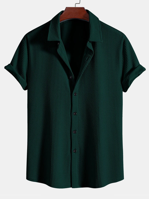 Ribbed Muscle Fit Button-Up Shirt
