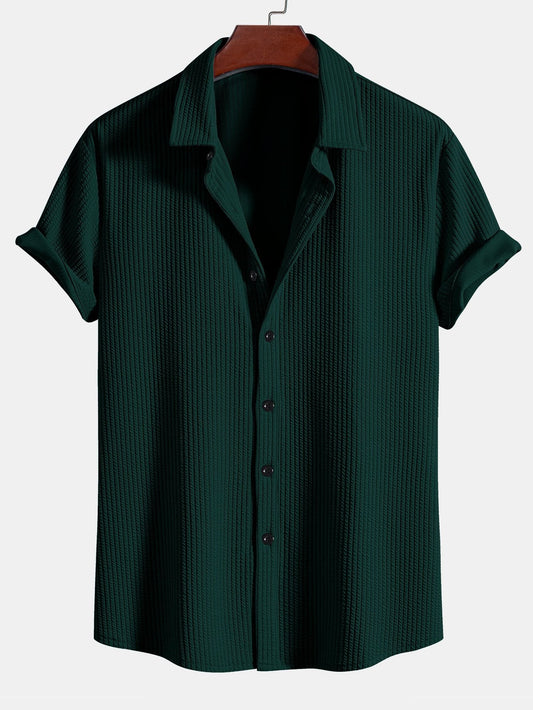 Ribbed Muscle Fit Button-Up Shirt
