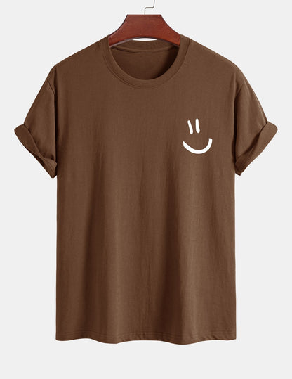 Classic Fit Cotton T-Shirt with Smiley Face Print