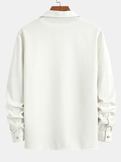 Waffle Knit Long Sleeve Cuban Collar Shirt