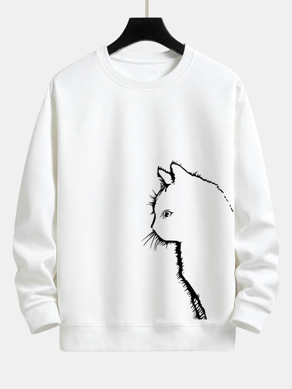 Relaxed Fit Sweatshirt with Cat Silhouette Design