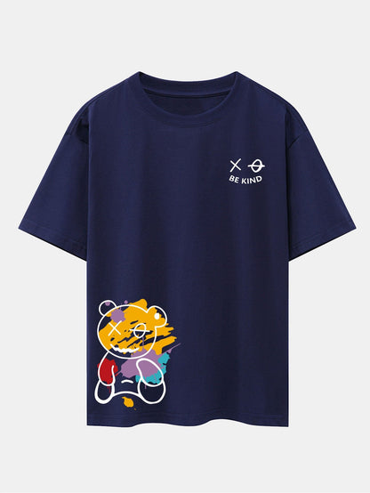 Oversized Drop Shoulder T-Shirt with Graffiti Bear Print