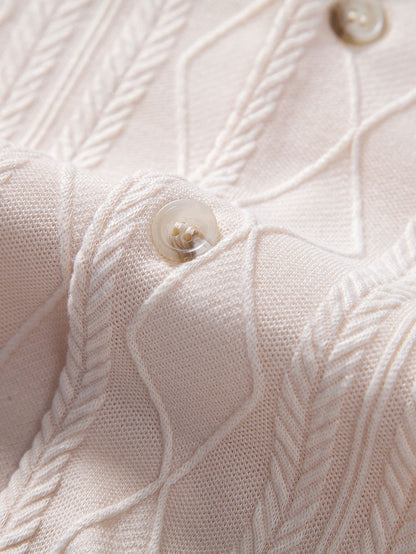 Jacquard Cuban Shirt with Knitted Geometric Rhombus Design