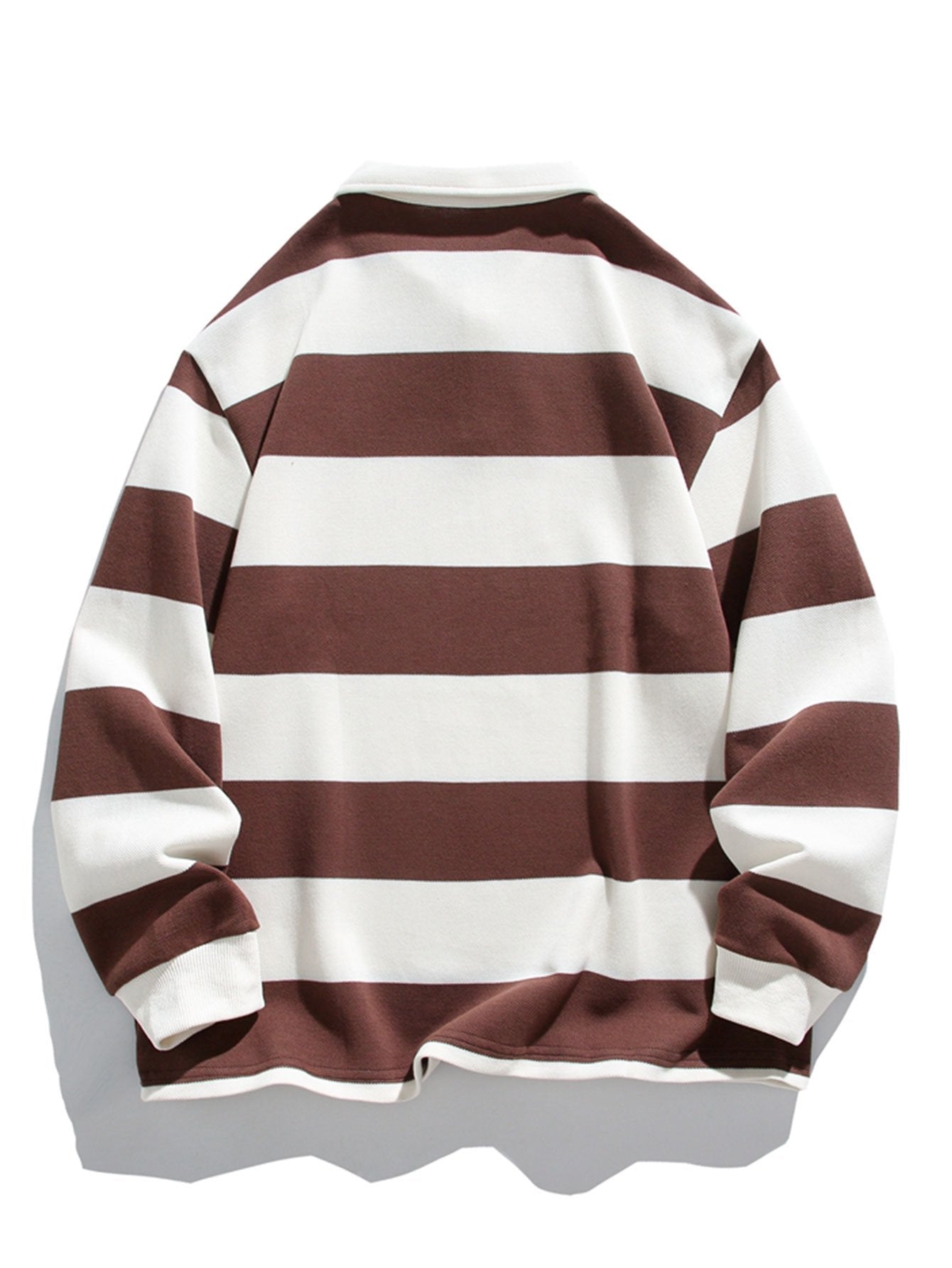 Relaxed Fit Waffle Knit Wide Striped Polo Sweatshirt