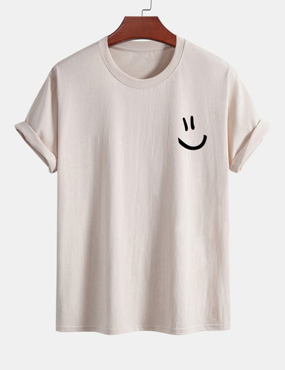 Classic Fit Cotton T-Shirt with Smiley Face Print