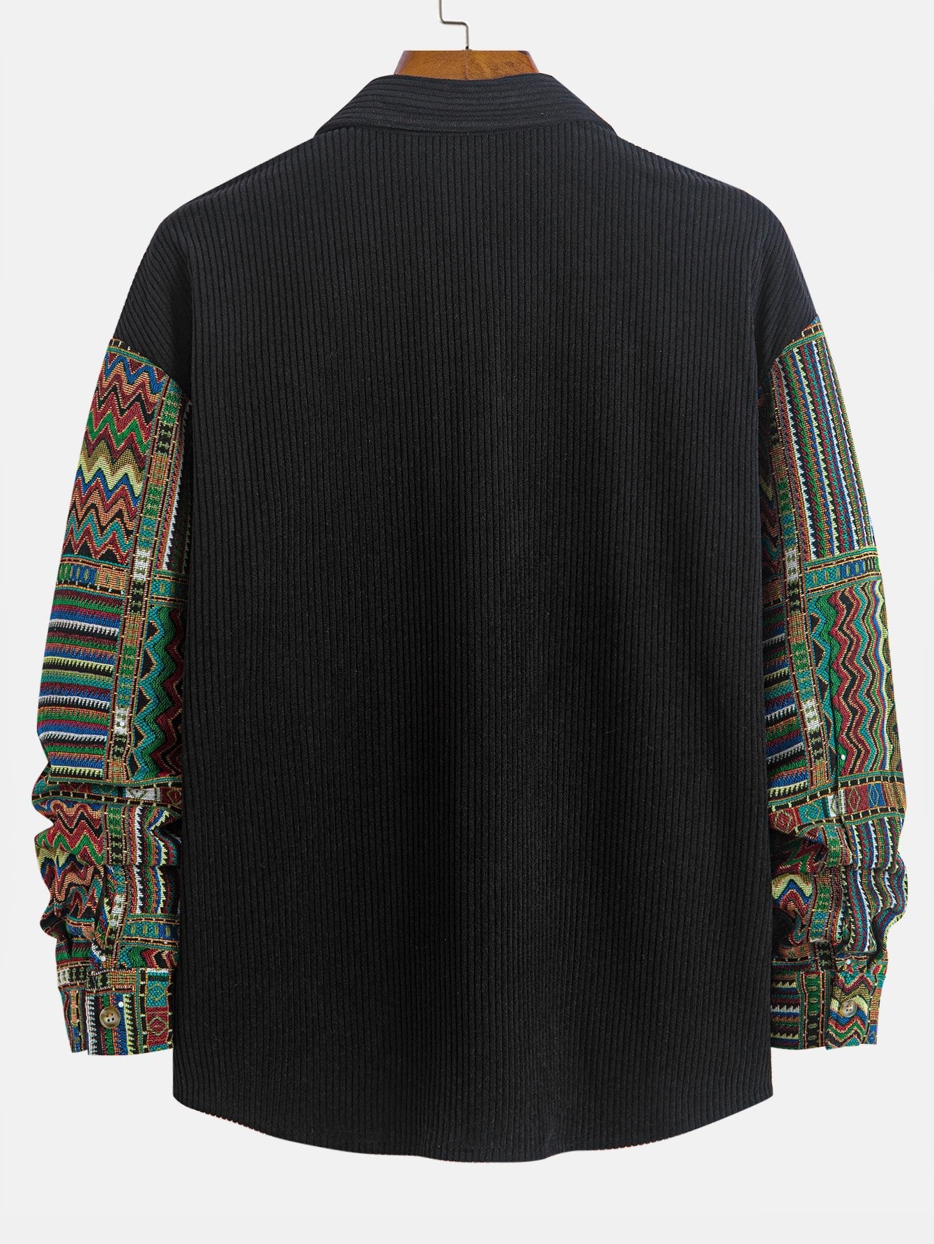 Relaxed Fit Ethnic Geometric Corduroy Patchwork Shirt - Unique Random Pattern Design
