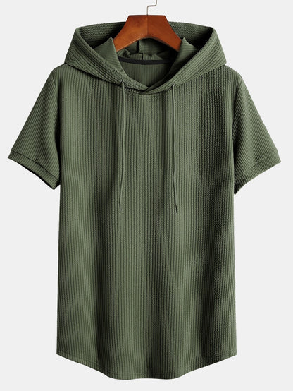 Ribbed Hooded T-Shirt with Muscle Fit