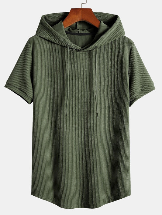 Ribbed Hooded T-Shirt with Muscle Fit