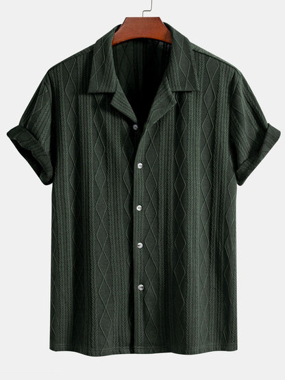 Jacquard Cuban Shirt with Knitted Geometric Rhombus Design