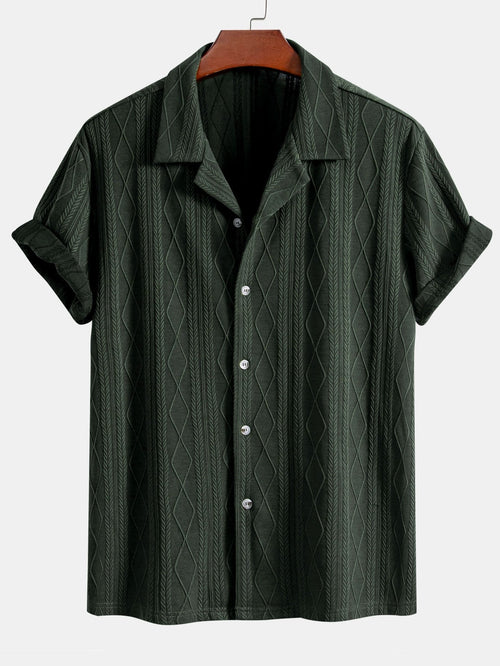 Jacquard Cuban Shirt with Knitted Geometric Rhombus Design