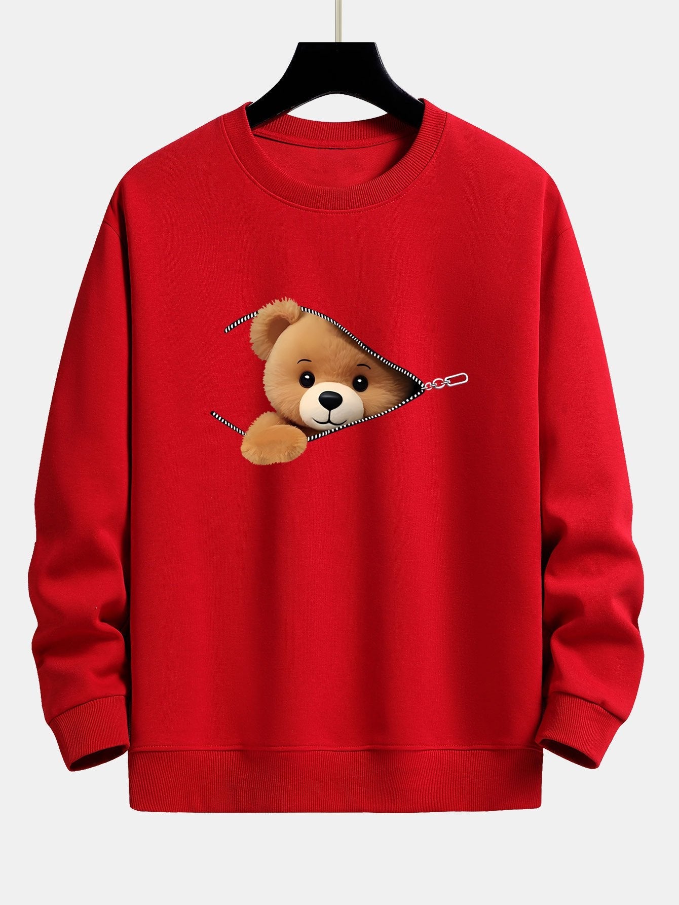 Relaxed Fit Sweatshirt with Zipper and Bear Print