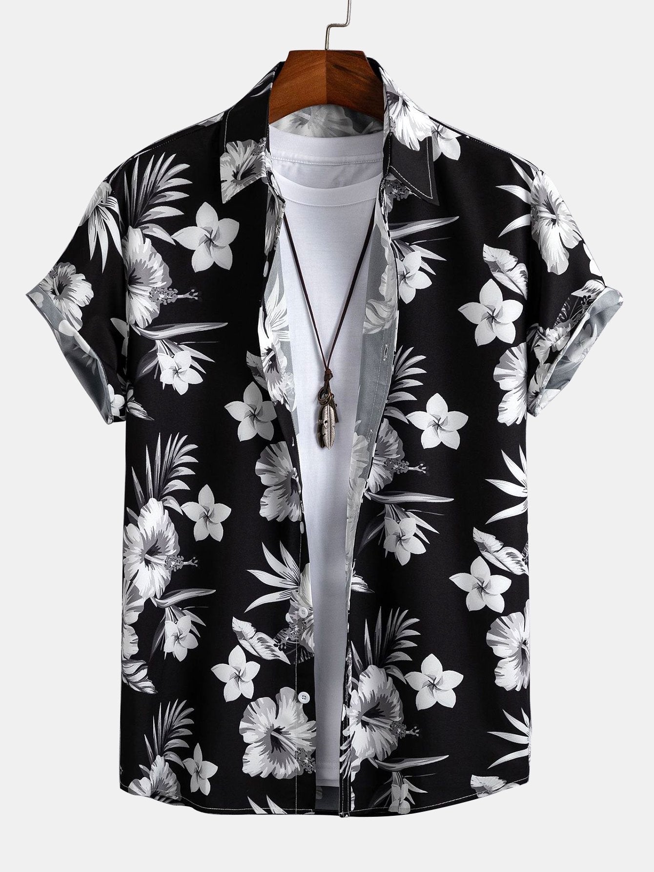 Tropical Floral Button-Up Shirt with Matching Swim Shorts