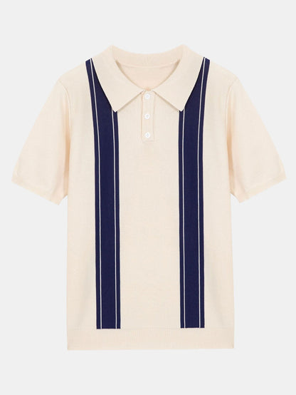 Striped Short Sleeve Polo Sweater