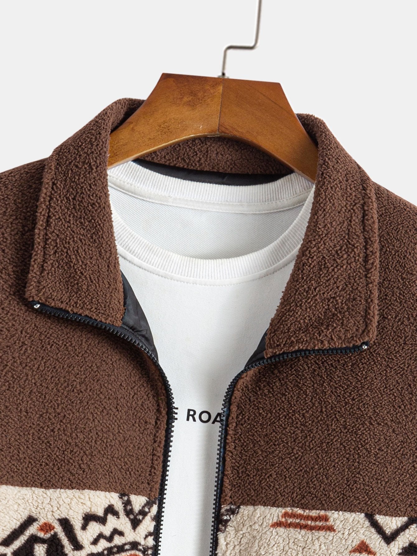 Aztec Patterned Patchwork Teddy Fleece Jacket