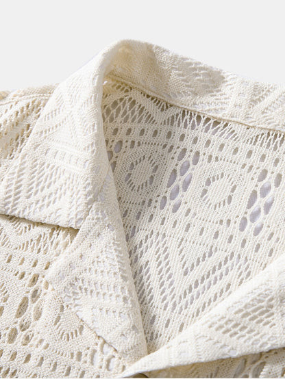 Short Sleeve Cuban Shirt with Geometric Texture