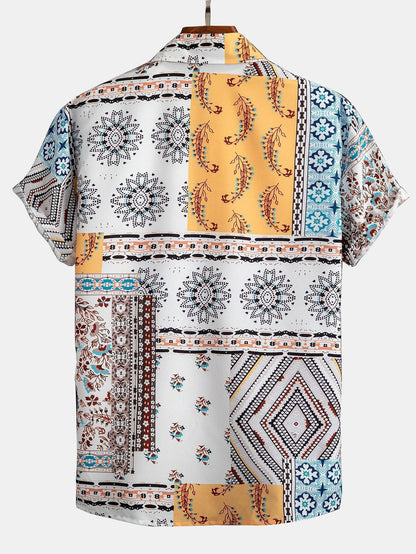 Scarf Print Button-Up Shirt with Matching Swim Shorts