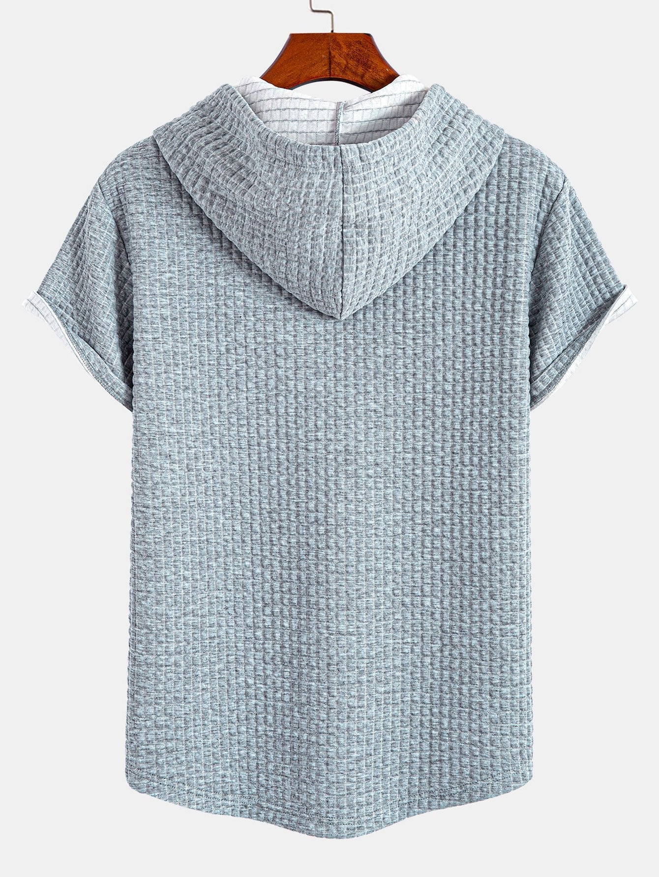 Waffle Knit Hooded T-Shirt with Arc Hem