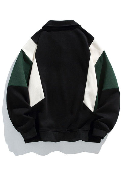 Color Block Polo Sweatshirt with Relaxed Fit