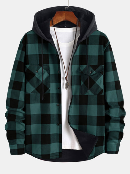 Fleece-Lined Flannel Hooded Shirt
