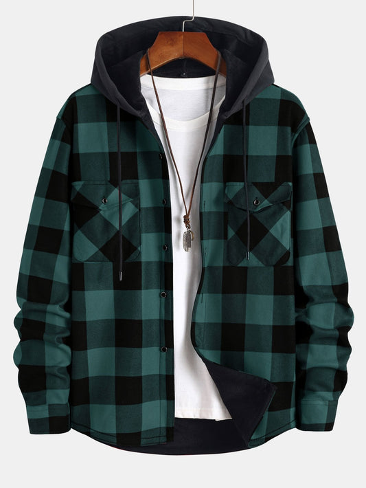 Fleece-Lined Flannel Hooded Shirt