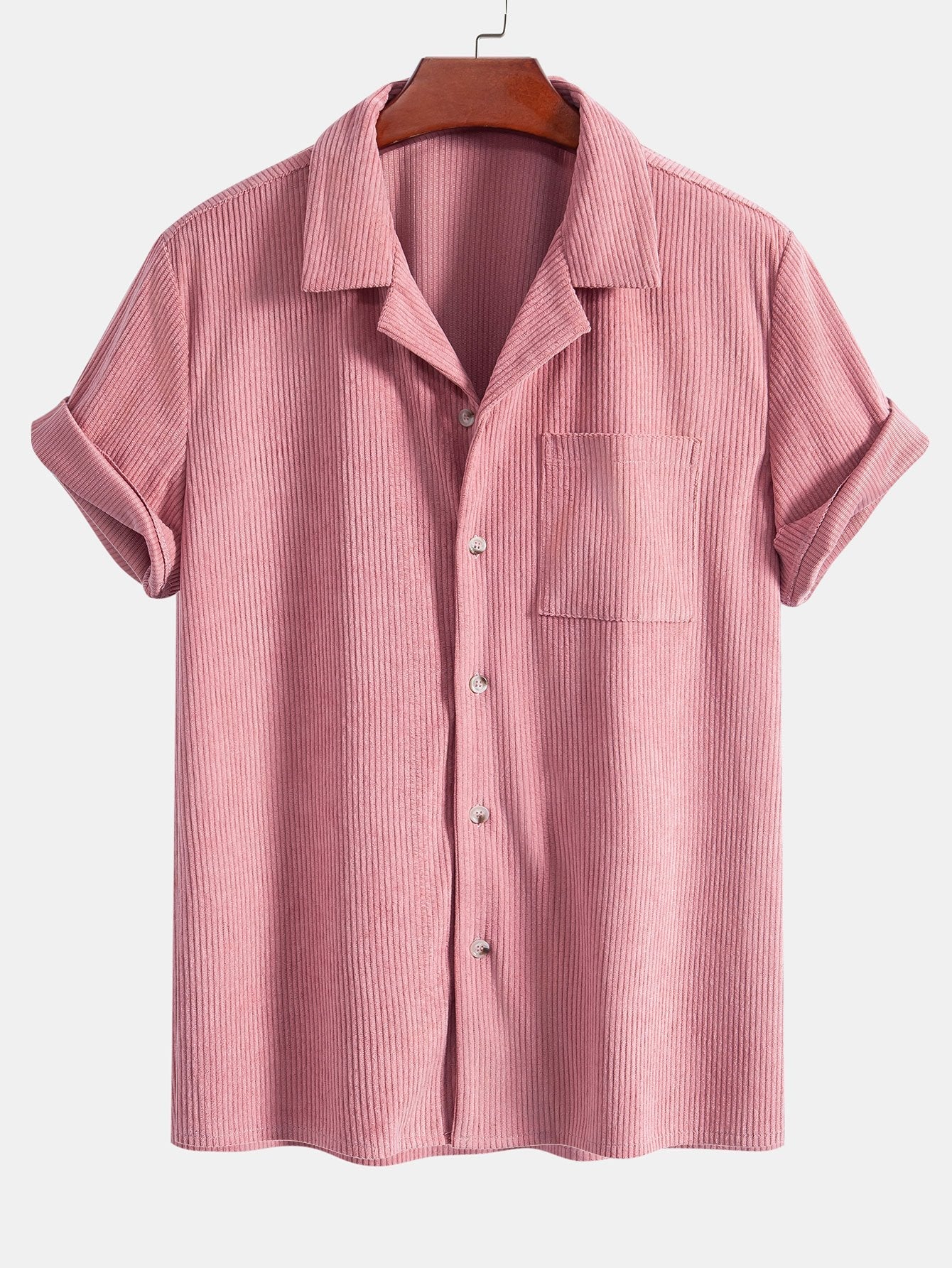 Corduroy Cuban Shirt and Shorts Set with Short Sleeves