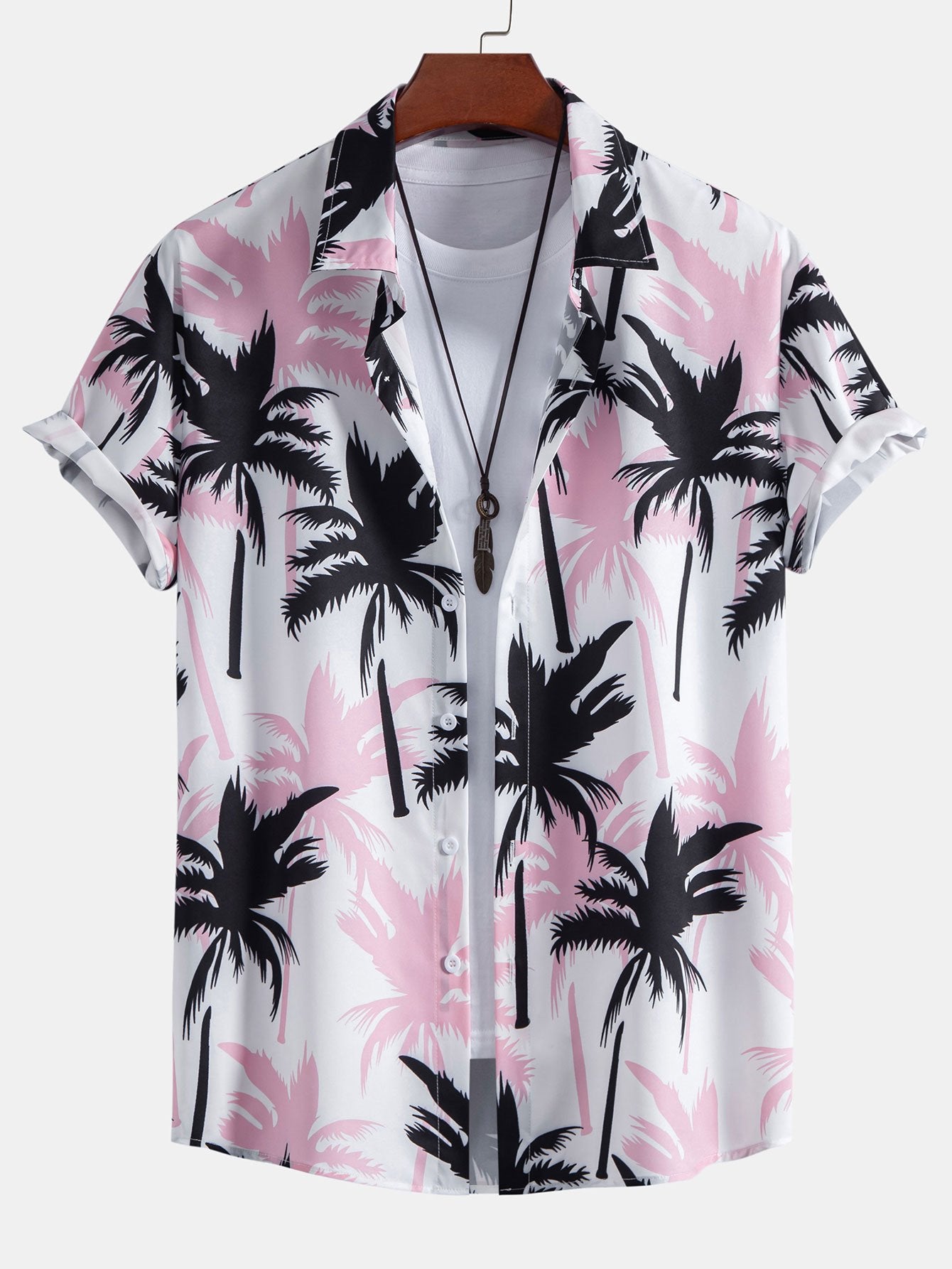 Palm Tree Print Button-Up Shirt and Matching Swim Shorts