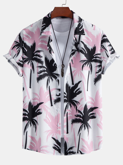 Palm Tree Print Button-Up Shirt and Matching Swim Shorts