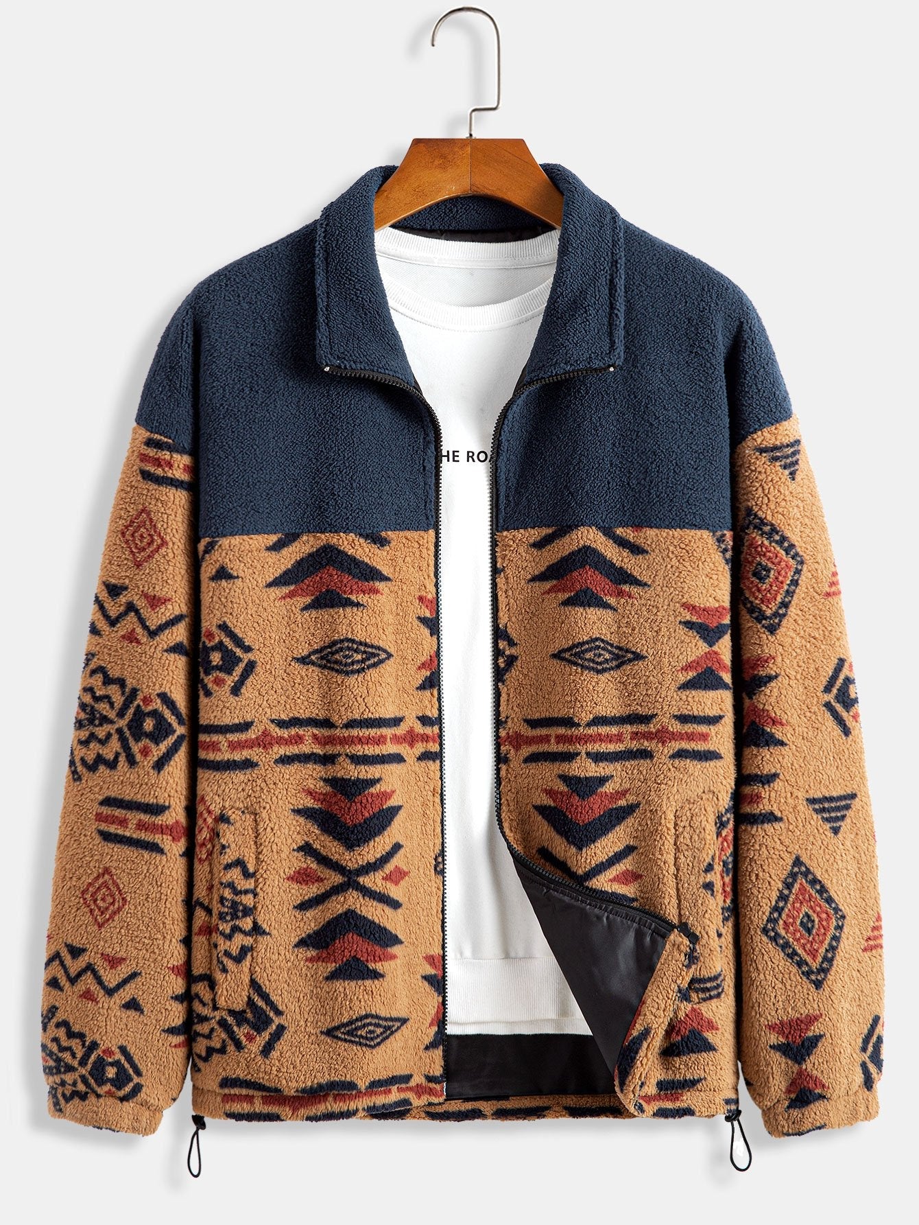 Aztec Patterned Patchwork Teddy Fleece Jacket