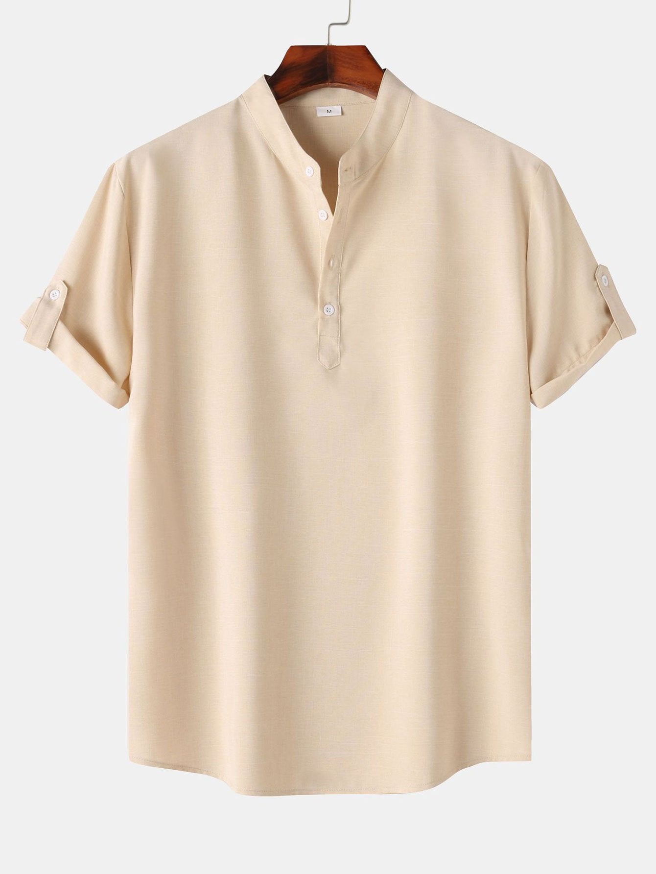 Short Sleeve Henley Shirt with Linen Texture