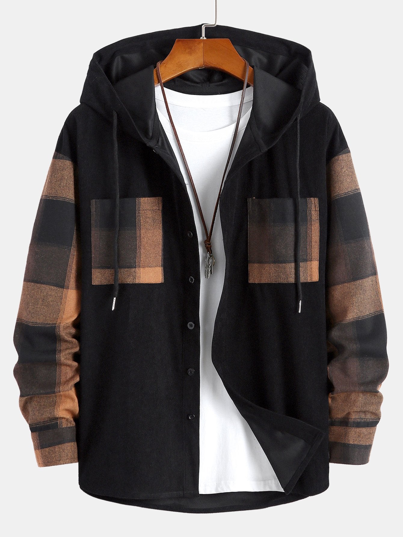 Comfortable Plaid Corduroy Hooded Shirt with Relaxed Fit