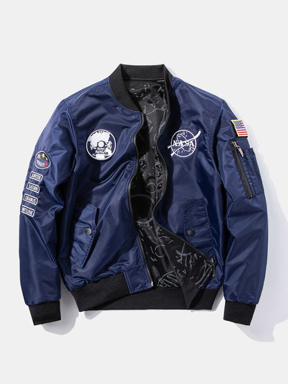 Reversible Bomber Jacket with NASA Embroidered Patch
