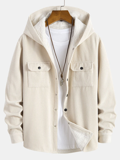 Fleece-Lined Hooded Corduroy Overshirt