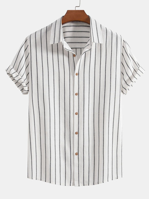 Striped Button-Up Shirt in Cotton Blend