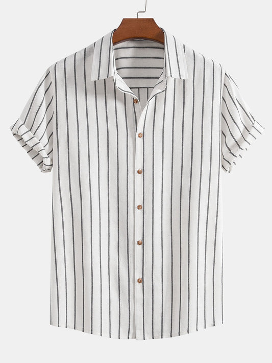 Striped Button-Up Shirt in Cotton Blend
