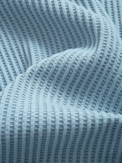 Waffle Knit Hooded T-Shirt with Arc Hem & Drawstring Waffle Shorts