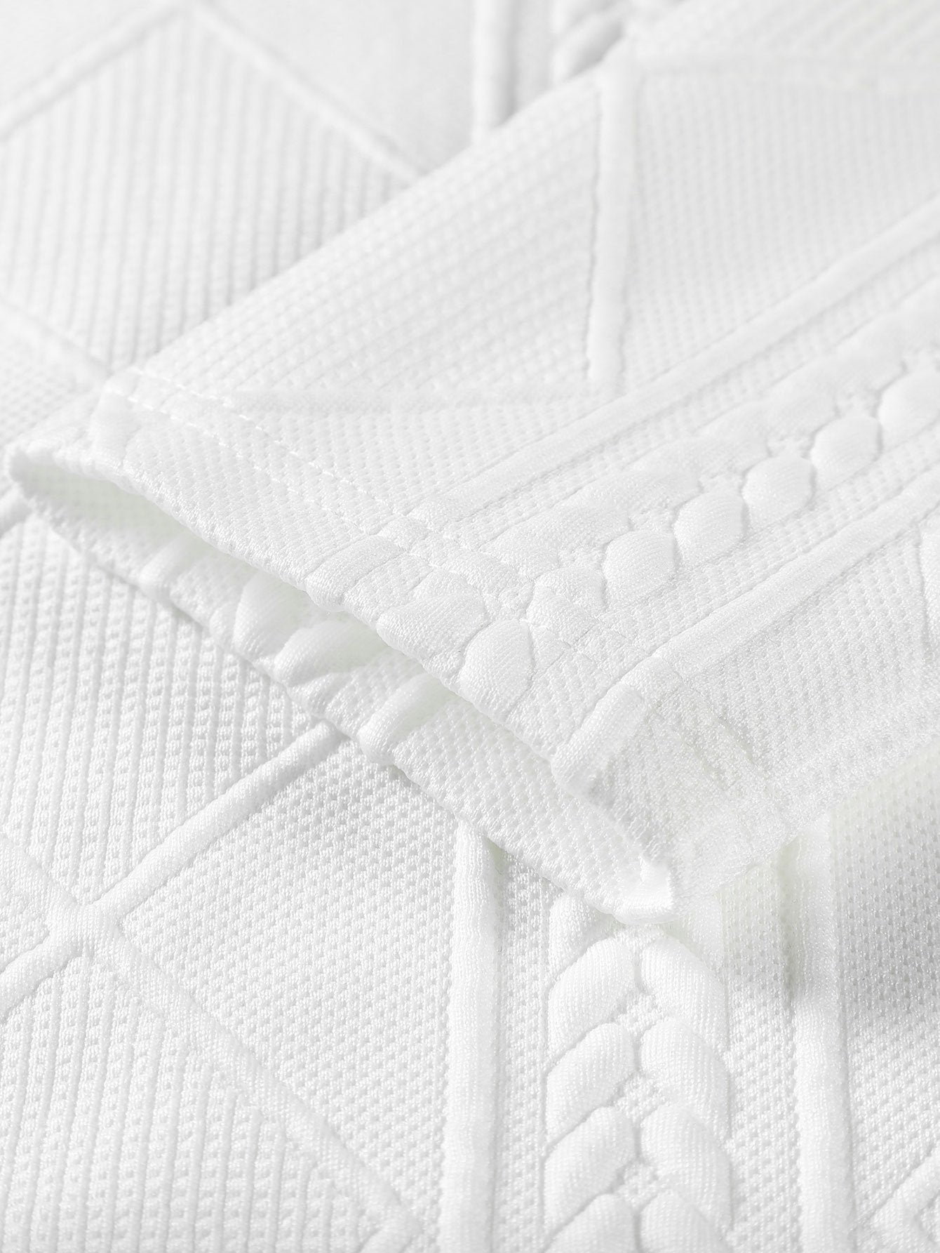 Geometric Jacquard Long Sleeve T-Shirt with Arc Hem