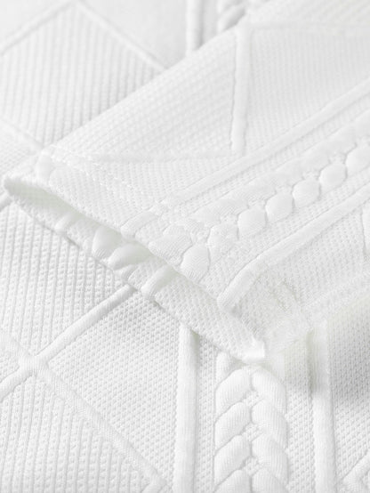 Geometric Jacquard Long Sleeve T-Shirt with Arc Hem