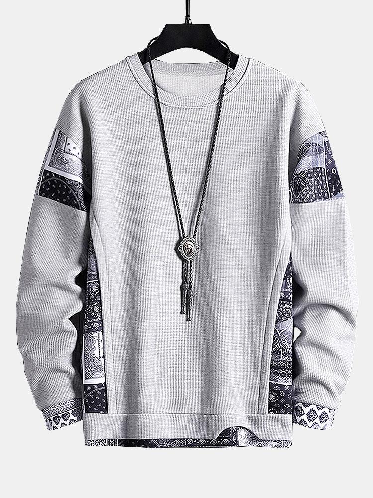 Paisley Patterned Waffle Knit Sweatshirt