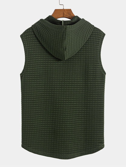 sleeveless Waffle Knit Hooded Vest