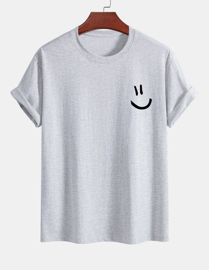 Classic Fit Cotton T-Shirt with Smiley Face Print