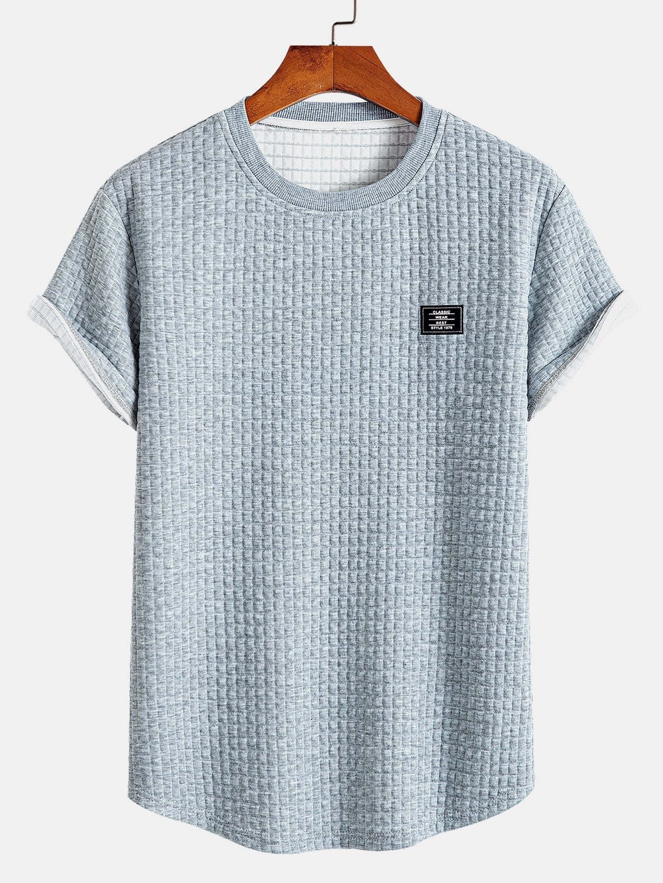 Short Sleeve Waffle Knit T-Shirt with Arc Hem