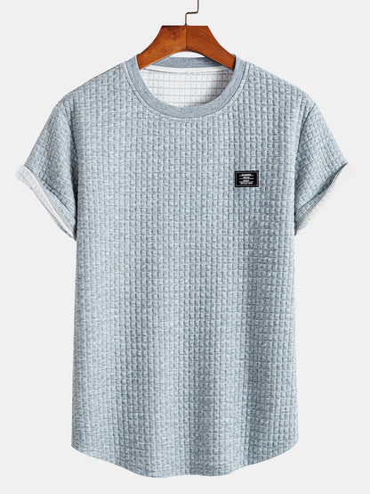 Short Sleeve Waffle Knit T-Shirt with Arc Hem