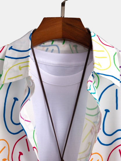 Vibrant Smiley Face Button-Up Shirt