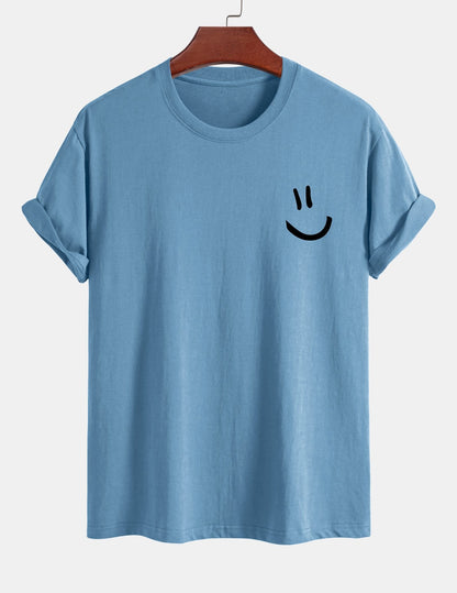 Classic Fit Cotton T-Shirt with Smiley Face Print