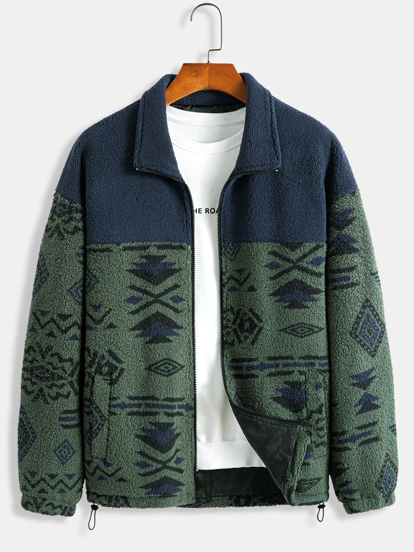 Aztec Patterned Patchwork Teddy Fleece Jacket