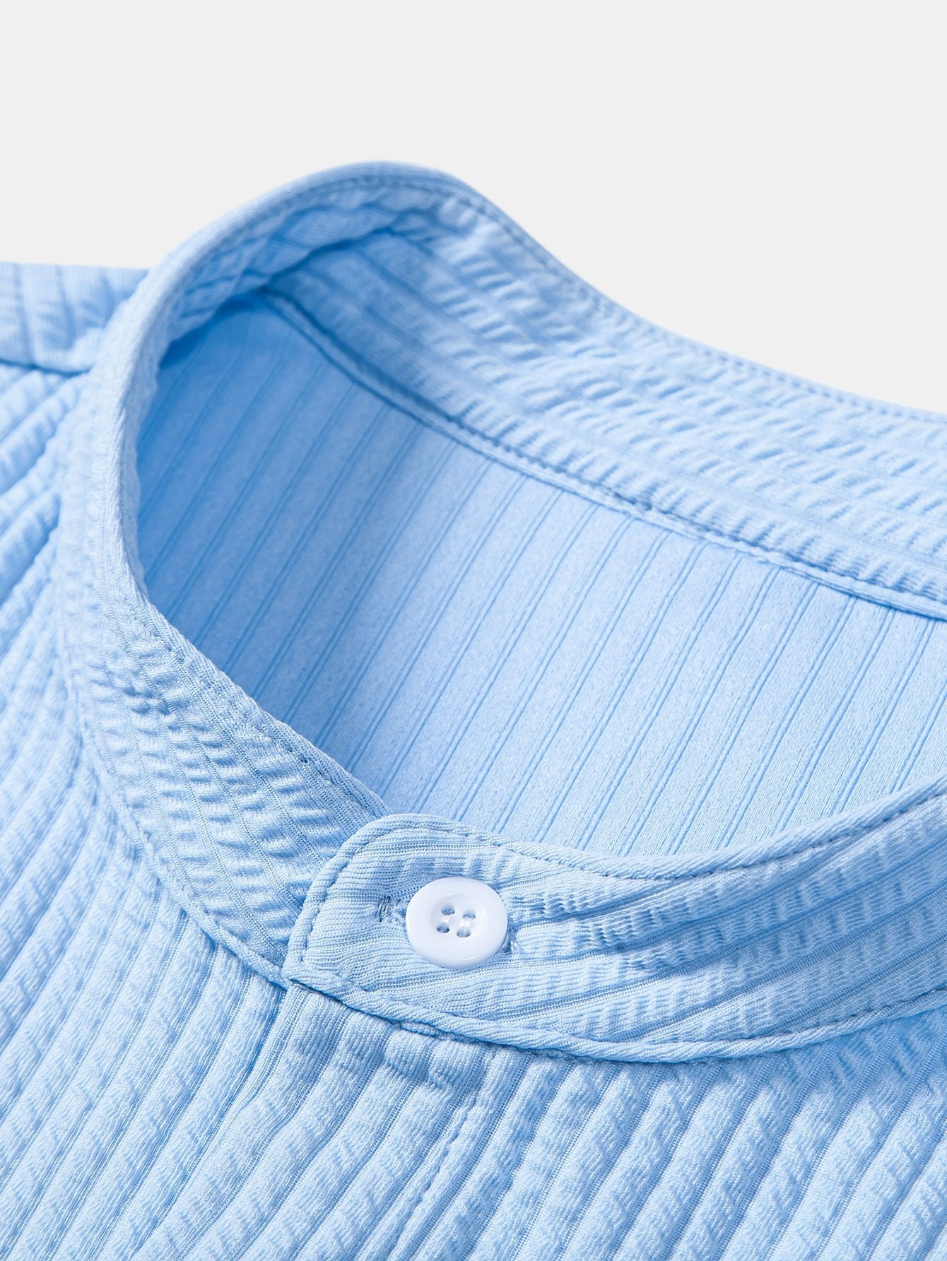 Ribbed Stand Collar Shirt with Long Sleeve and Muscle Fit