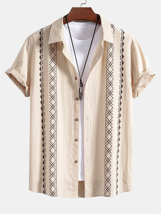 Geometric Patterned Linen-Style Shirt