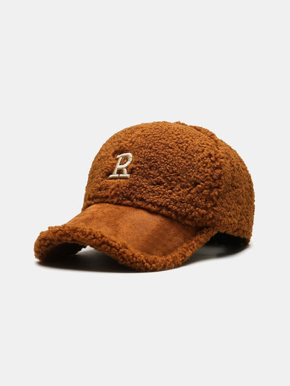 Cozy Plush Winter Baseball Cap with Letter Design