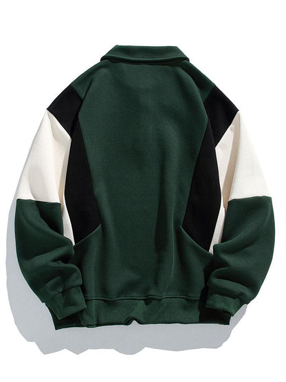 Color Block Polo Sweatshirt with Relaxed Fit